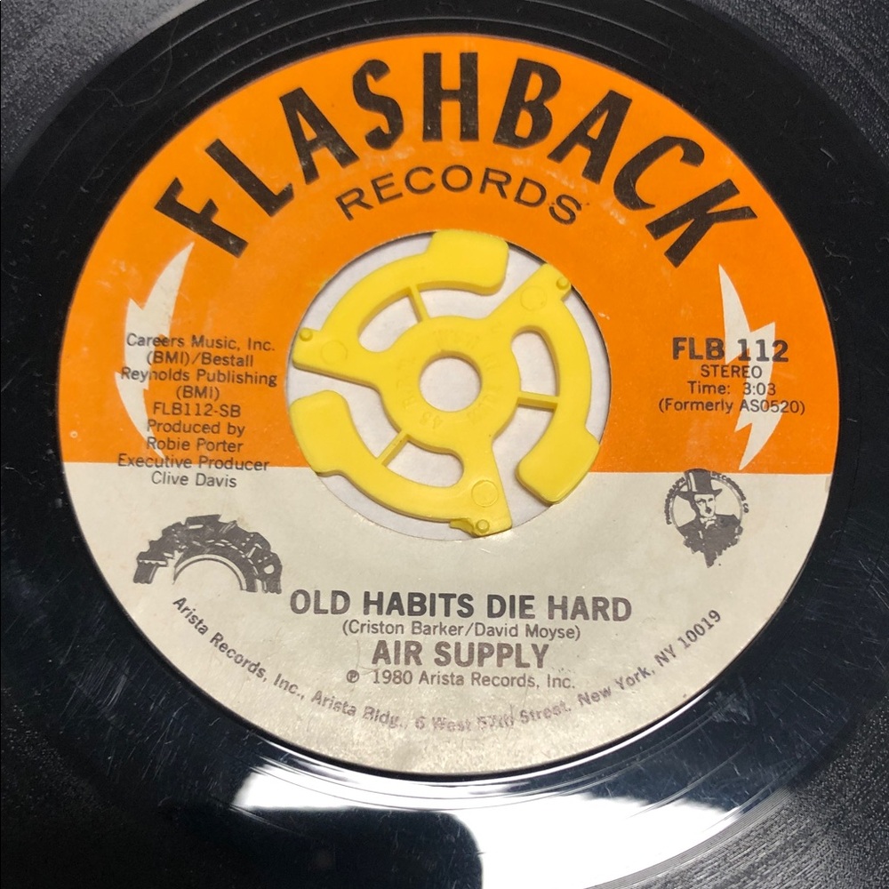 Air Supply 7” Vinyl 45 Record Old Habits Die Hard/All Out Of Love